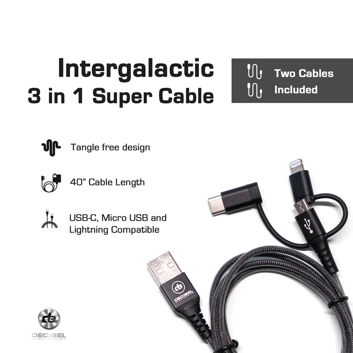 Intergalactic 3-in-1 Super Cable Universal Charging Cables (2-Pack)